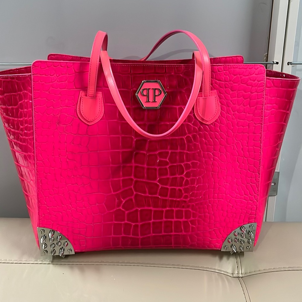 Philipp Plein pink ombré  croc-style tote